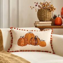 1pc Maple Leaves Embroidered Thanksgiving And Halloween Throw Pillow Case Cover, Decorative Fall Harvest Pumpkins Pillow Cover - Orange Maple Leaf - View 9