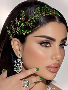 1 件优雅新娘头饰，带水钻和水晶元素，HP21 - 绿色