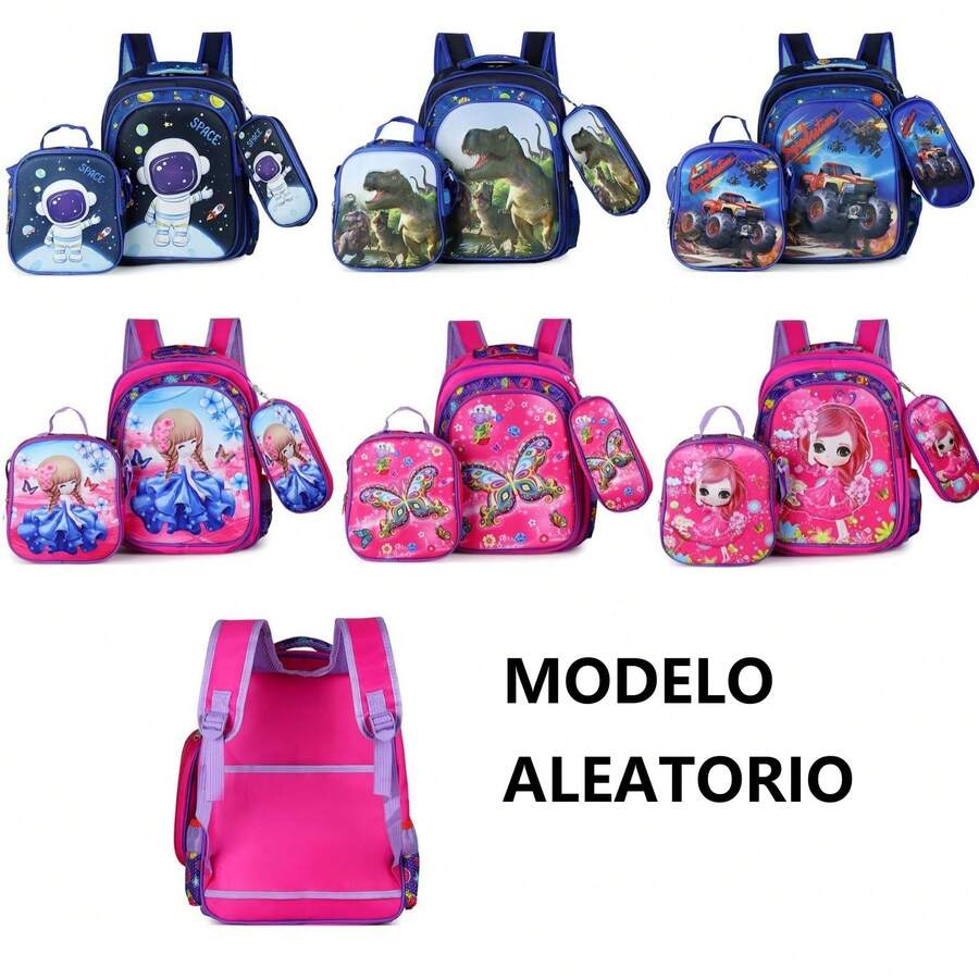 Mochila Infantil 3 en 1 con luz  Divertidos Estampados , MODELO ALEATORIO Estuche para lápices con diseño de tesoros para estudiantes - 16 pulgadas para niña MODELO ALEATORIO - Ver 1
