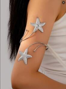 European & American Cross-Border Fashion Personalized Starfish Arm Bracelet, Summer Elegant Titanium Feeling Pentagram Starfish Asymmetrical Opening Arm Band For Women