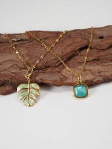 2 件套时尚珠宝不锈钢女士项链套装，18K 镀金波西米亚风格，锆石珠宝，适合节日、日常套装、派对、度假的魅力项链，今年夏天