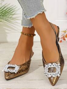 女式简约露跟高跟鞋，带水钻装饰和弹性踝带，时尚户外高跟鞋