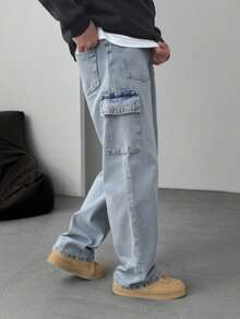 Logeqi® Jeans Vaqueros Azules Lavados De Moda Para Hombre - Azul - Ver 4