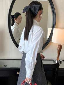 Women's Delicate Lace Bowknot Blouse, Versatile - White - View 2