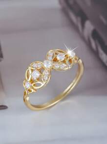 1pc Elegant & Romantic Interlocked Zirconia Crystal Decorated Ladies' Ring, Suitable For Valentine's Day, Anniversary, Proposal, Wedding Ceremony Accessories