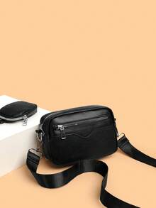 2pcs/Set Men's Embroidered Crossbody Bag And Mini Key Pouch, Side Bag Camera Bag Festival Valentine'S Day Phone Bag - Black - View 7