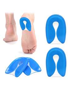 1 Pair Blue U-Shaped Soft Heel Cushion Insoles, Shock-Absorbing Half-Size Inserts, Non-Slip Self-Adhesive High Heel Shoe Accessories
