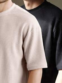 Kit 2 RelaxMax Men's Casual Oversized Textured Mesh Shirt - Black and Beige - View 1