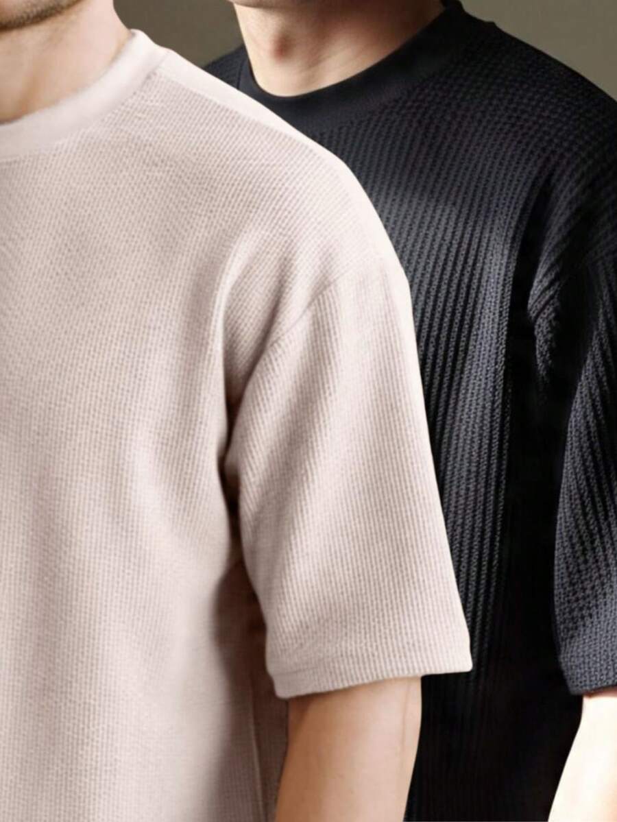 Kit 2 RelaxMax Men's Casual Oversized Textured Mesh Shirt - Black and Beige - View 1