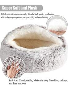 1pc Plush Round Pet Bed, Fluffy Soft Cat Bed, Donut Pet Cushion, Winter 2 In 1 Cat Bed, Warm Sleeping Bag Sofa Cushion - Coffee Brown - View 7