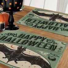 Set de 4/6/12 manteles individuales - Diseño de calabaza de horror, bruja y murciélago - Manteles individuales impresos creativos, resistentes al calor, decoración de mesa de cocina y comedor para Halloween, decoración de habitación, ajuste de mesa para fiestas festivas, aumenta el ambiente festivo