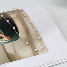 Dainty Pearl Choker Necklace With Thin Chain For Women - Satellite Pearl-gold - View 3