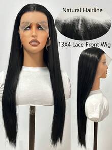 Straight Black 24in Synthetic Fiber Free Part Lace Front Wig Cap, Suitable For Daily Wear - màu đen - Xem 1