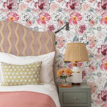 17.32*393.7 Inch /17.32*118.11 Inch Hand-Painted Watercolor Flower Renovation Furniture Covering Sticker White Self-Adhesive Wallpaper PVC Waterproof Floral Removable Home Decoration Pink Peel And Stick Wallpaper