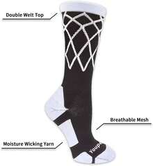 Youper Elite - Calcetines de baloncesto con logotipo y red de baloncesto (2 pares), calcetines deportivos para hombres, niños, mujeres y niñas - Red/Baloncesto Negro Rosa - Ver 6