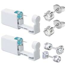 2 pezzi Set piercing orecchie monouso con punte integrate, 2 pezzi orecchini con zirconia cubica - Kit sicuro per piercing delle orecchie