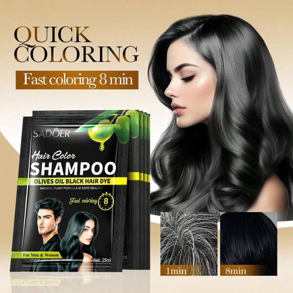 1pc/5pcs/10/20pcs Natural Black Hair Dye, Containing Organic Olive Fruit Extract, Fast Coloring, Easy To Cover Gray Hair, Long-Lasting Effect, No Damage To The Scalp, Makes Hair Moisturized And Shiny, No Need To Rinse, Easy To Use, Suitable For Men And Women Of All Hair Types