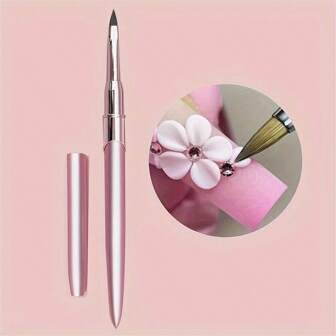 1pc Pink 3D Nail Art Brush, Designed For Acrylic, Liquid Powder, Gel - Floral Sculpture Nail Art Brush With Anti-Slip Metal Handle - Professional Nail Care Tool For Nail Polish Enthusiasts