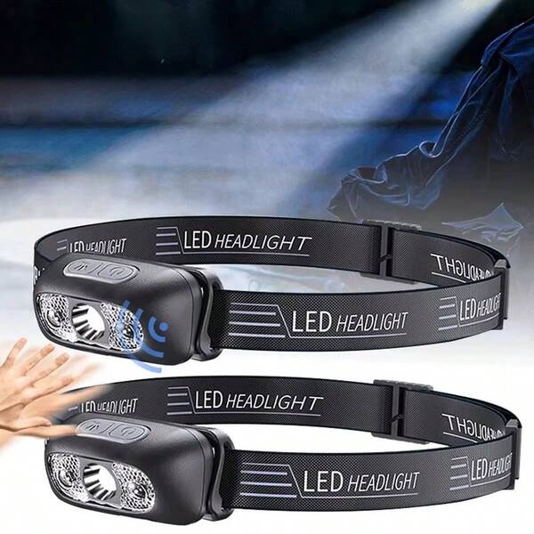 1pc Convenient LED Strong Bald Headlight Waving And Sensing Headlight Rechargeable And Waterproof Suitable For Outdoor Camping Lighting Fishing Running Household Emergency Lighting