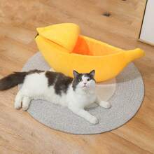 1 Piece Of Multi-Color Large/Small Size Optional New Banana Shaped Winter Warm And Thick Pet Bed With Lid Closed Cat Bed Dog Bed Suitable For Small And Medium-Sized Cats And Dogs Sleeping Indoors, Durable And Hand Washable. S Size Suitable For Kittens, Puppies, And Other Small Pets And Animals,Dog,Cat,Chat,Puppy Keep,Dog Bed