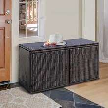 Lifezeal 88 Gallon Garden Patio Rattan Storage Container Box Bin Shelf - Brown - View 3