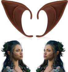 CLOUDRIVER Brown Tan Dark Ears - Halloween Renaissance LARP Masquerade Fairy Cosplay Ears Black Skin - B - Brown Short Elf Ears(1 Pair) - 查看 1