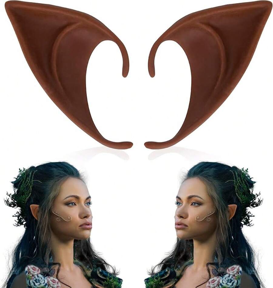 CLOUDRIVER Brown Tan Dark Ears - Halloween Renaissance LARP Masquerade Fairy Cosplay Ears Black Skin - B - Brown Short Elf Ears(1 Pair) - 查看 1