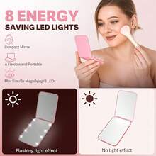 Mini Travel Compact Mirror, 1X/3X Magnifying LED Pocket Travel Makeup Mirror For Women With Light For Purse, Double-Sided, Portable Folding Handheld, Small Lighted Mirrors For Girl Gifts - Pink - View 8