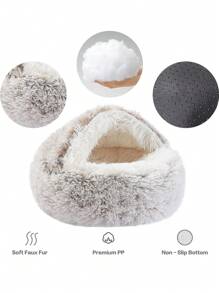 1pc Plush Round Pet Bed, Fluffy Soft Cat Bed, Donut Pet Cushion, Winter 2 In 1 Cat Bed, Warm Sleeping Bag Sofa Cushion - Coffee Brown - View 8