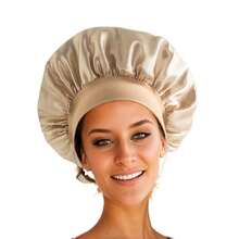 1顆絲綢睡帽圍巾式睡帽，配有彈性柔軟的帶子，美容帽浴帽美容院護髮帽女護理絲綢睡帽，適合捲曲型頭髮，天然髮質，長髮，捲髮的女性睡眠使用