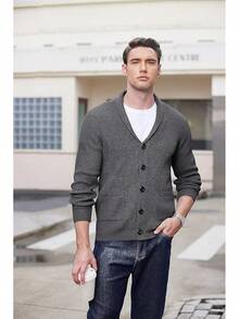 Suéter de Hombre de Punto de Cable con Detalle de Botones y Bolsillos - Gris Oscuro - Ver 4