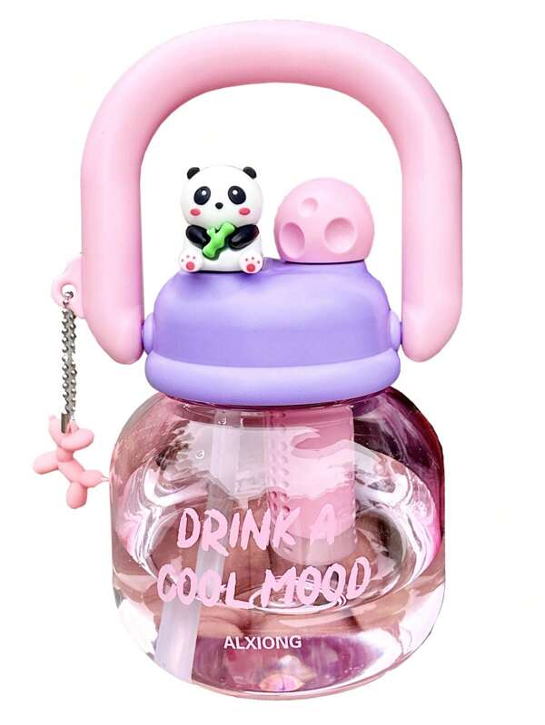 1pc Cartoon Style High-Capacity Double-Wall Insulated Water Bottle With Straw, Durable Plastic, Heat Resistant