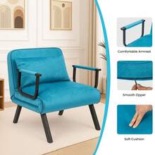 Convertible Single Folding Sofa Bed Sleep Chair W/ 6 Positions Adjustable Backrest - Blue - View 4