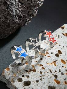 3pcs/Set Fashionable Punk-Style Star Rings Set, Casual Everyday Wear For Men