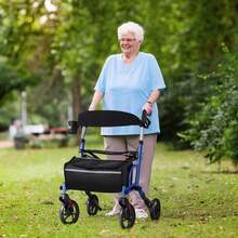 IsEasy Rollator Walker For Seniors, Lightweight Foldable Walker With Seat Supports 250lb, 8" Big Wheels For All Terrain, Dual Height Adjustment, Aluminum Walkers With 5" Ultra Backrest For Seniors, Silver - 淺藍色 - 查看 9