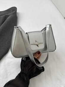 Y2K 风格黑色星形金属配件单肩包 - 晚装和休闲钱包，女士小手提包