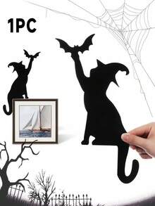 1pc Halloween Cat Bat Door Decoration - Wooden Cat Bat Door Corner Decoration, Black Cat Bat Door Frame Corner Sign, Home Door And Window Right Angle Decoration, Halloween Ghost Party Supplies