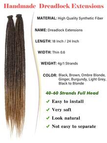18 Inch / 24 Inch Dreadlock Extensions 0.6 Cm Width 20 Strands-Natural Black, Soft Hippie SE Dreads Synthetic Loc Extensions For Women And Men - Multicolor - View 7