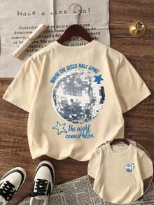 女装夏季新款简约轻球标语印花日常休闲圆领杏色短袖T恤时尚百搭适合日常穿着女上衣