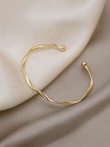 1 件简约扭结设计金属手镯，可调节尺寸扭结编织手链，女士百搭配饰