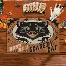 Set de 4/6/12 manteles individuales - Diseño de calabaza de horror, bruja y murciélago - Manteles individuales impresos creativos, resistentes al calor, decoración de mesa de cocina y comedor para Halloween, decoración de habitación, ajuste de mesa para fiestas festivas, aumenta el ambiente festivo