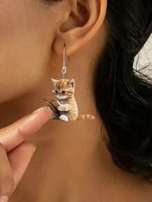 2pcs Reading Glasses Cat Pendant Earrings, Ideal Choice For Halloween, Christmas & Casual Decoration, Perfect Gift For Back To School, Graduation, Valentine's Day, Mother's Day, Birthday - Cat Reading - View 6