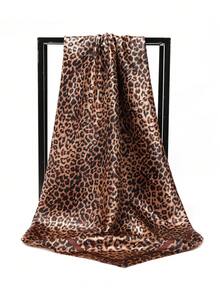 1 件豹纹仿丝围巾休闲女士头巾，适合日常佩戴