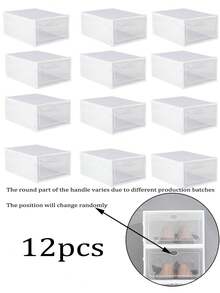 12pcs Anti-Oxidation Flip-Top Shoe Boxes. Vertical Stackable System + Clasp Design. Dust-Proof Moisture-Proof Collapsible Shoe Rack. For Storing Basketball Shoes, Running Shoes, Dress Shoes, High Heels. Suitable For Dorm, Foyer, Closet