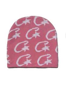 1 pièce Bonnet tricoté jacquard étoile, Chapeau crâne décontracté, Casquette de ski à la mode, Casquette de sport, Chapeau de couple, Cadeau de vacances