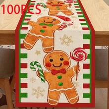 1 pieza Camino de mesa navideño con diseño de hombre de jengibre y decoración de caramelos, decoración roja y verde para restaurante, fiesta, interior/exterior, decoración de mesa de lino para fiesta de Navidad vintage - Fácil de limpiar - Decoración navideña de hombre de jengibre, Fibra de poliéster de alta calidad para el hogar - Multicolor - Ver 17
