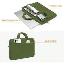 MOSISO Bolsa de Hombro para Portátil Compatible con MacBook Pro 16 2024-2019 M4 A3403 A3186 M3 A2991 M2 M1/Pro 15 A1398,15-15.6 Pulgadas Portátil,Poliéster Flapover Maletín Manga, Negro - Verde Ejército - Ver 5