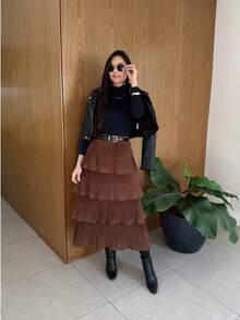 Pleated Skirt With 4 Ruffles, 4 Marias, 4 Layers - Rust Brown - View 1