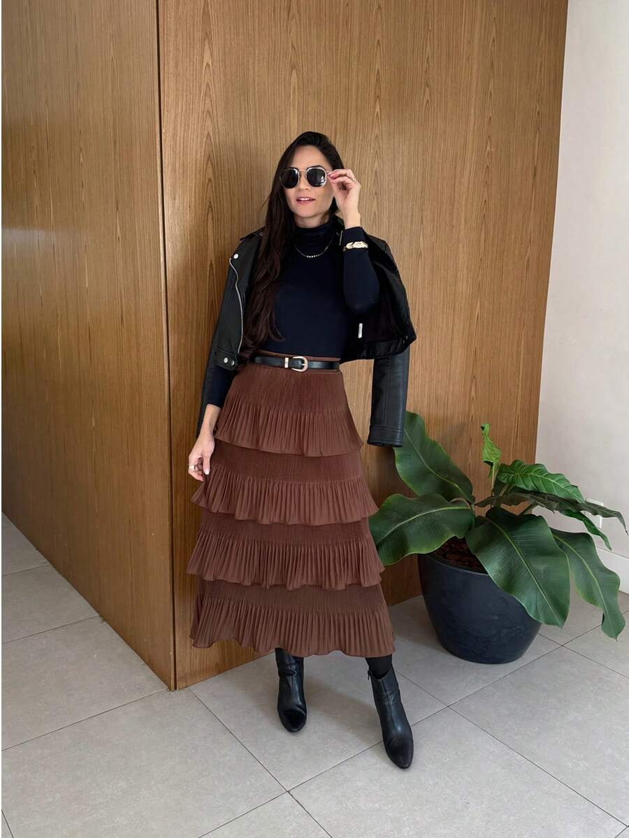 Pleated Skirt With 4 Ruffles, 4 Marias, 4 Layers - Rust Brown - View 1