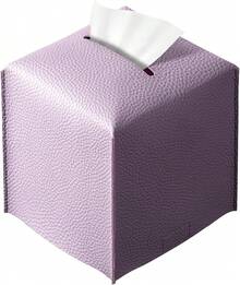 Funda Rectangular para Caja de Pañuelos, Soporte de Caja de Pañuelos de Cuero PU con Cinturón Inferior, Organizador de Caja de Pañuelos Moderno y Elegante para Hogar, Coche, Hotel, Oficina 9.5X5X5 (Blanco Oscuro) - Púrpura simple - Ver 2